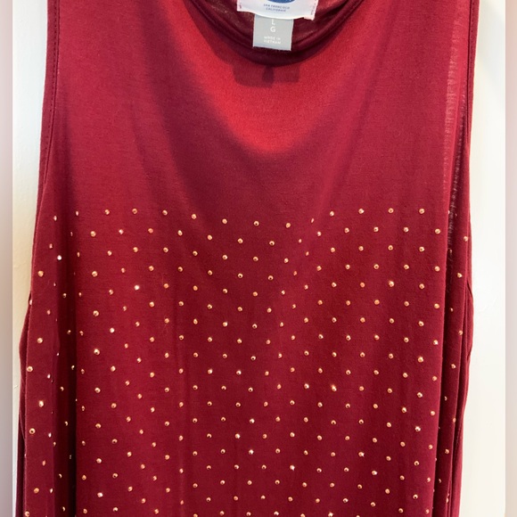 Old Navy Scoop Neck Burgundy Tank with Gold Metallic Gem Accents - Size L - Picture 4 of 5